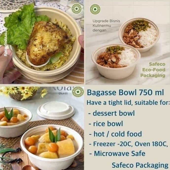 Bagasse Safeco Bowl 750 ML Brown Kraft Paper Bowl Mangkok Kertas Kraft