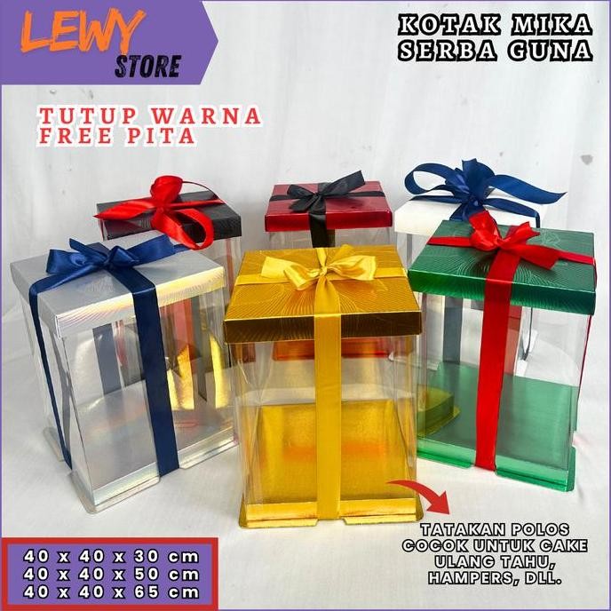 Cake Box Mika Dus Kue Kotak Kue 40x40 cm Tutup Warna dan Transparan PET Kotak Jumbo Kotak Kado Kotak