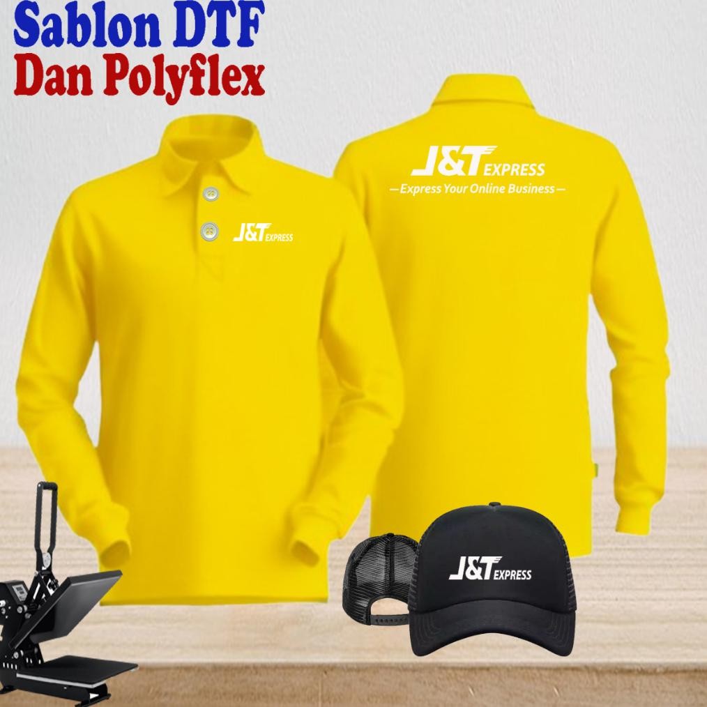 Bonus Topi Kaos Poloshirt Pria dan Wanita Dewasa JNT Express Baju Berkerah Lengan Panjang