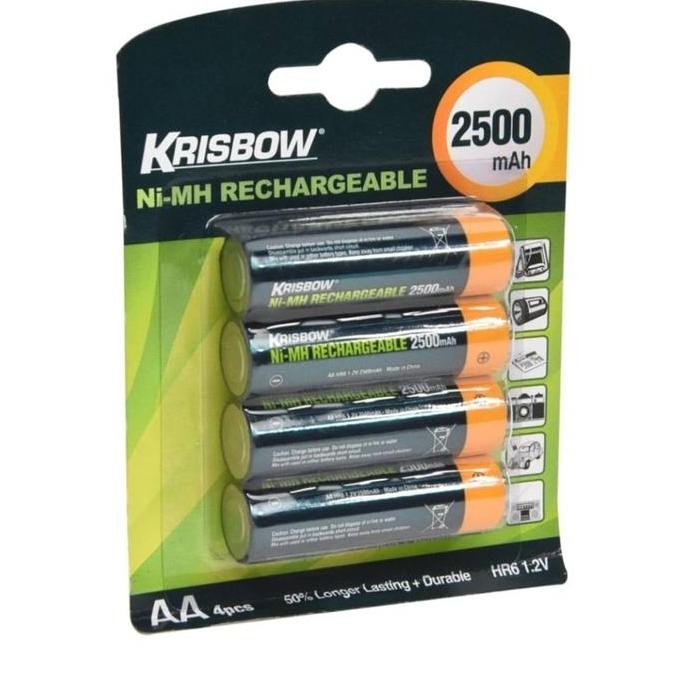 Krisbow Set Baterai Rechargeable Size Aa 2500 Mah 4 Pcs Baterai AA Charger Batre Cas Batu Batre AA B