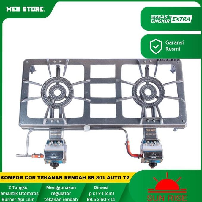 JERICOMM Kompor Gas 2 Tungku Meja Cor Sunrise SR 301 Auto T2 Tekanan Rendah Low
