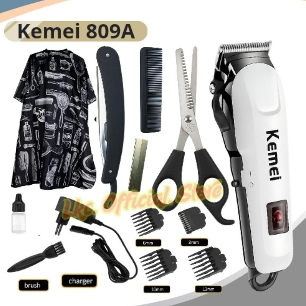 1 Set Paket Lengkap Alat Mesin Cukur Rambut Charger Kemei Km-809A Hair Clipper Cordless LED Display 