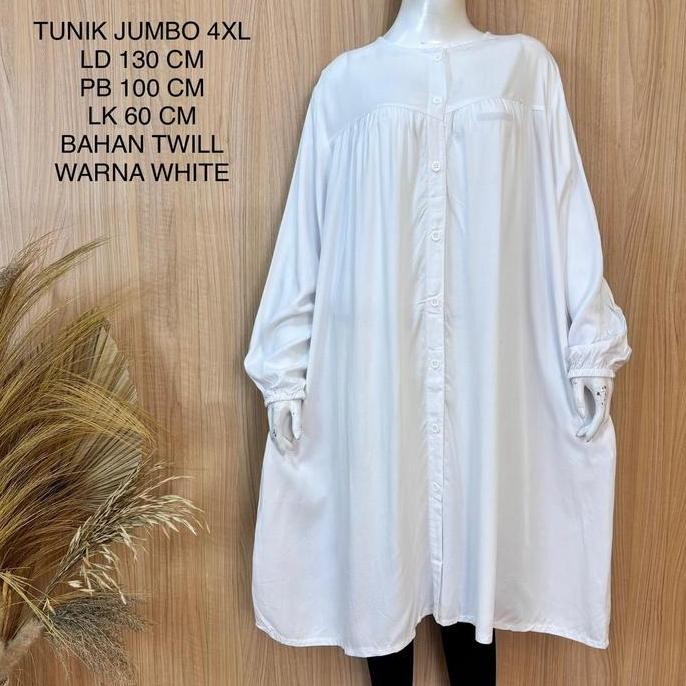 Tunik Jumbo Putih Ld 130 Cm Bahan Rayon Twill Premium