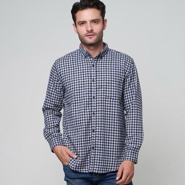 Kemeja Flanel Wool Peter Nation Basic Kerah Hh Panjang Regular Fit U Baju Navy