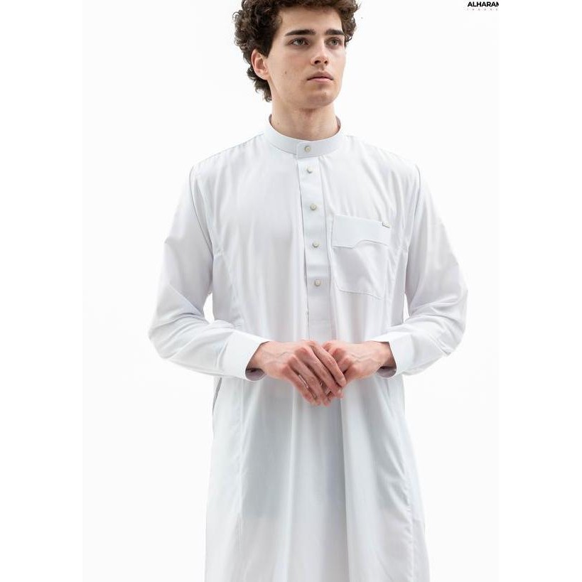 Alrawda By Alharamain Jubah Gamis Pria Dewasa Slimfit Series 1090 Putih Putih Tulang