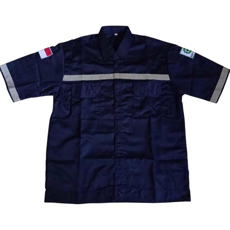 Ready Baju Safety lengan pendek wearpack safety free logo k3 dan bendera