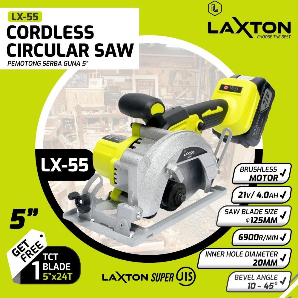 EDELWEIS Laxton LX55 mesin gergaji circular saw brushless circle potong kayu cordless baterai  5" mu