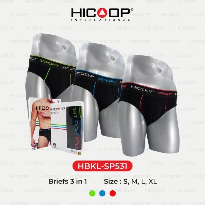 Premium Hicoop - Sport Underwear Brief - Celana Dalam Sport Pria - Maroon/Biru/Hijau - Isi 3 Pcs - H