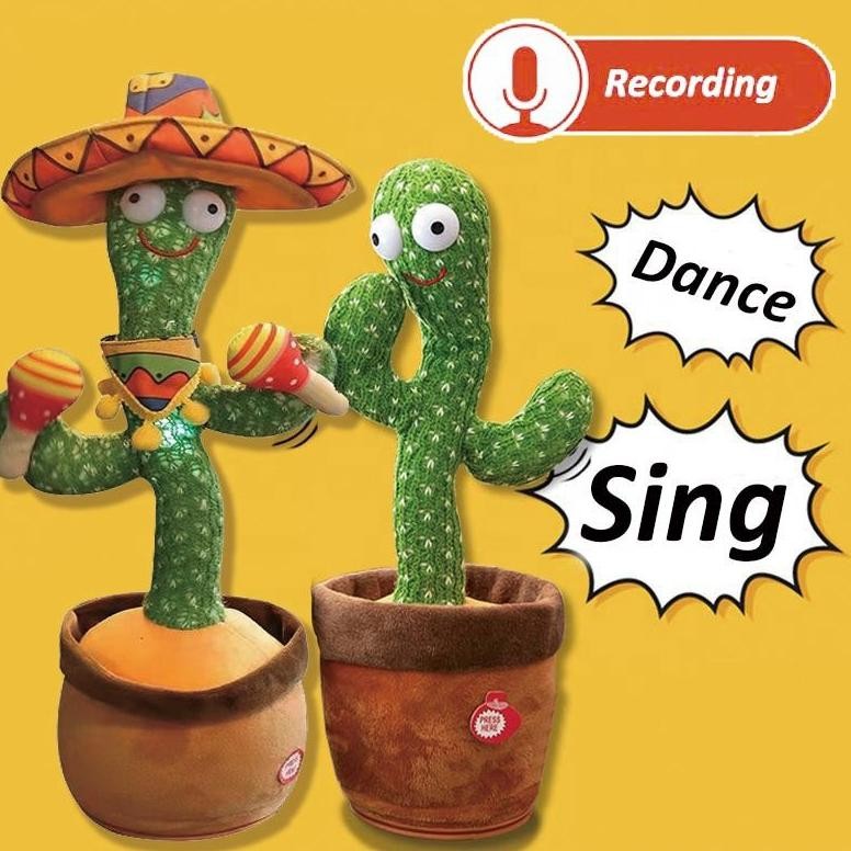 Original Boneka Kaktus Joget Peniru Suara Charger Usb Mainan Boneka Kaktus Led Cactus Toy Boneka Pin