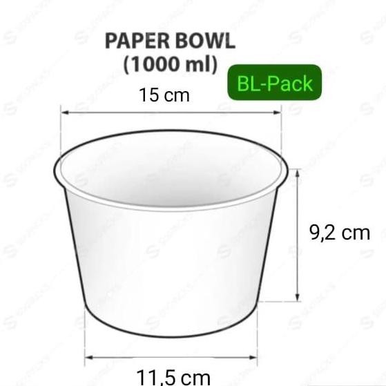 Paper bowl 1000 ml polos tanpa tutup