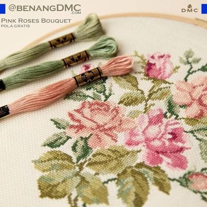 Paket 15 Pcs Benang Sulam Kristik DMC Art 117 GRATIS Pola Bunga Mawar