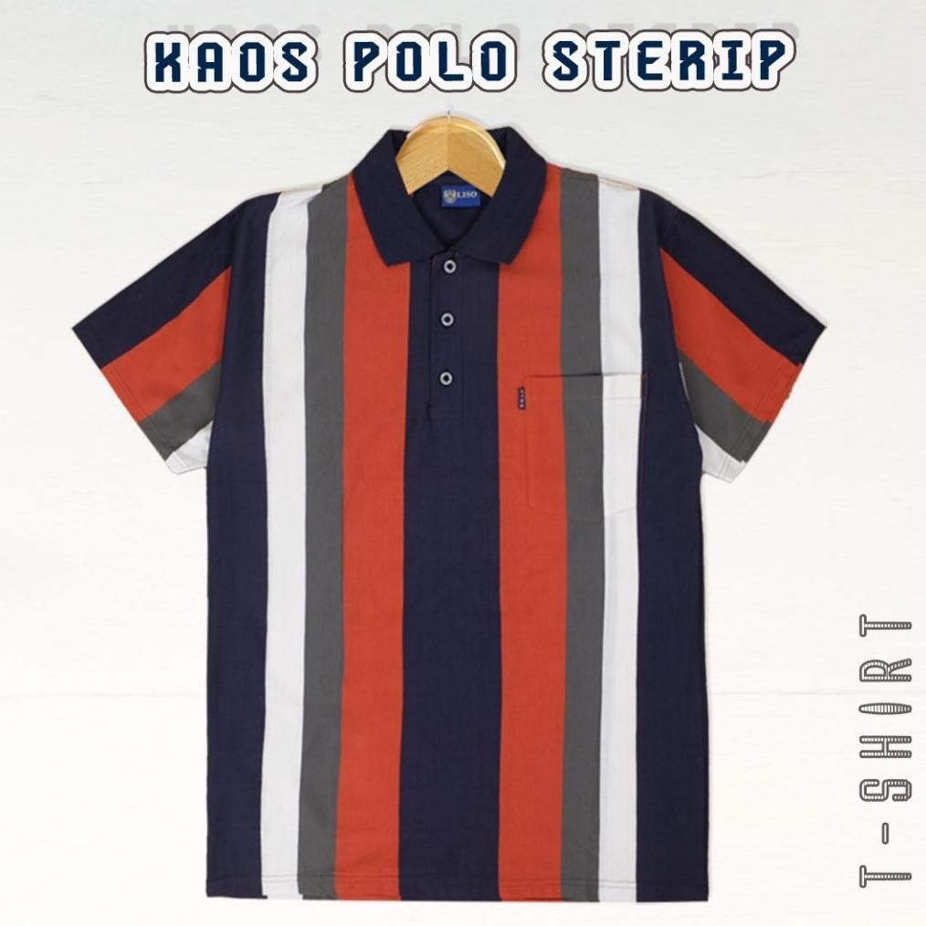 Kaospolos - Kaos Kerah Pria Stripe Salur Engginering Saku Lengan Pendek | Kaos Belang Garis-garis