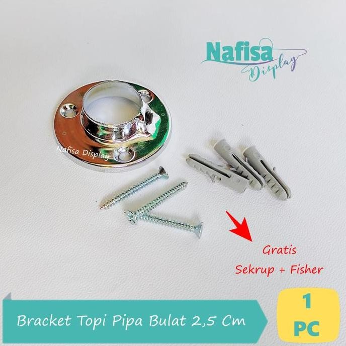 Promo Bracket Topi Pipa Bulat Besi Braket Pipa Lemari Cod
