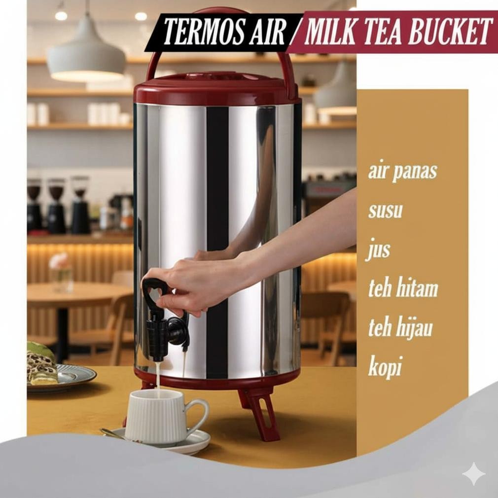 Termos Air Milk Tea Bucket Water 8 10 12 Liter Dispenser Minuman Serbaguna Drink Jar Stainless