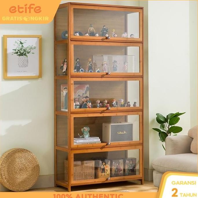 Etife Lemari Buku / Lemari Pajangan Transparan / Rak Buku Kayu Minimalis / Rak Buku Serbaguna / Lema