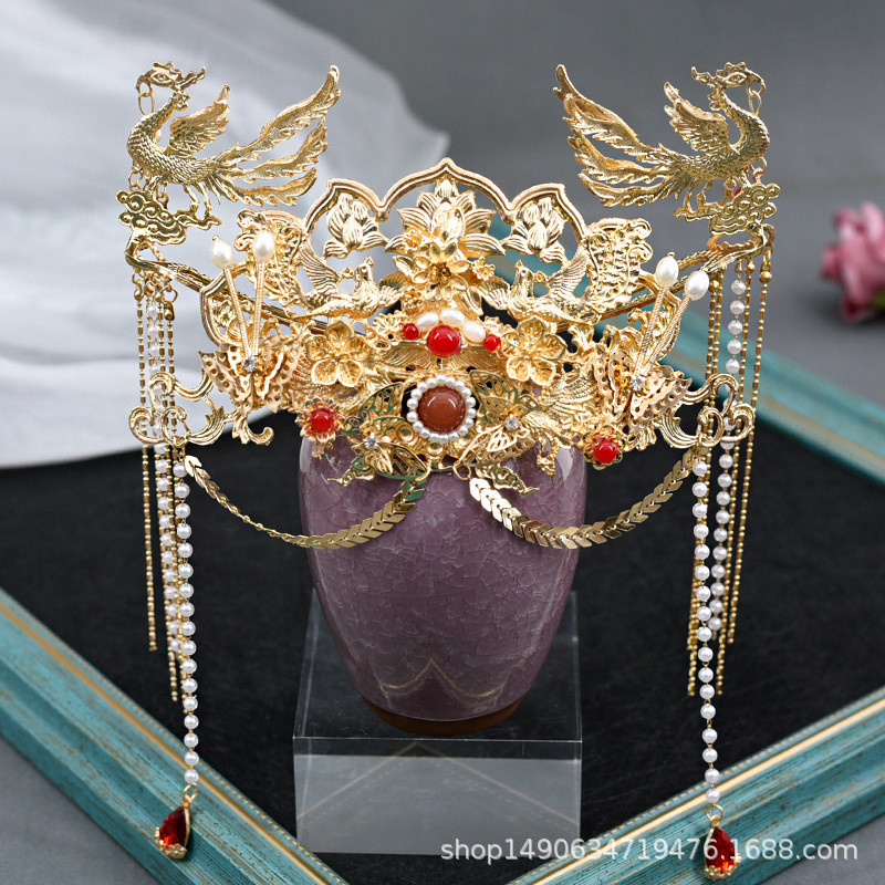 New Hanfu Ancient Costume Wedding Xiuhe Hair Crown Hairpin Hair Accessories Full Set