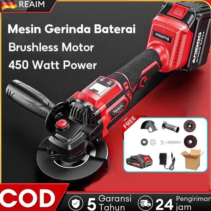 SINISTER- Reaim Gerinda baterai cordless brushless Mesin Gerinda tangan lengkap 4 mata Angle grinder