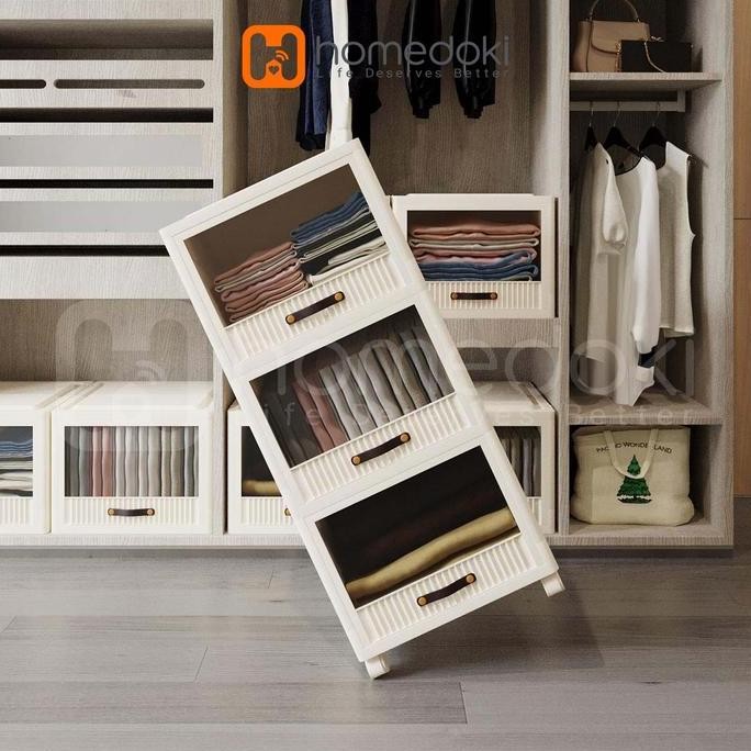 WONDERWEISS- Homedoki Lemari Plastik 5 Susun/Lemari Plastik Pakaian Lipat/Lemari Plastik Estetik/Lem