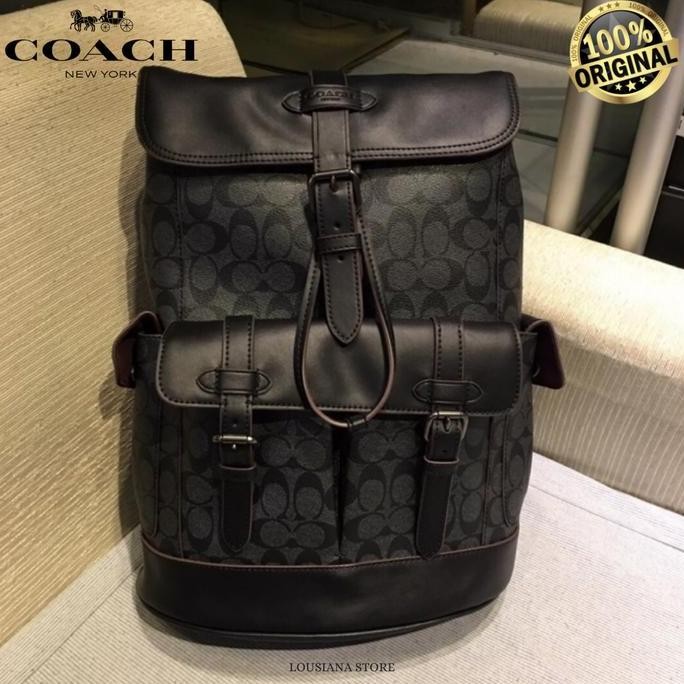 COACH HUDSON BACKPACK IN SIGNATURE CANVAS BLACK COPPER FINISH