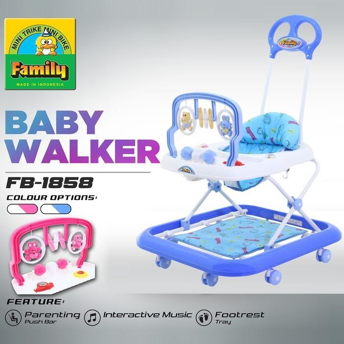 Family FB1858 Baby Walker & Dorongan Bayi 2-in-1 dengan Mainan Gantung & IC Musik Aeroplane Baterai 
