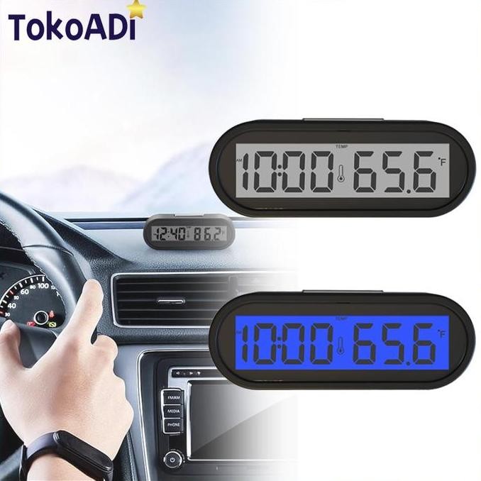 KAORU- Jam Digital LED mobil Blacklight Biru Dengan Termometer Jam Termometer Mobil Digital Led New 