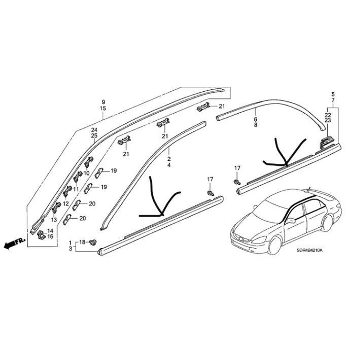 Pelipit Kaca Luar Honda Accord CM5 2003 2004 2005 2006 2007