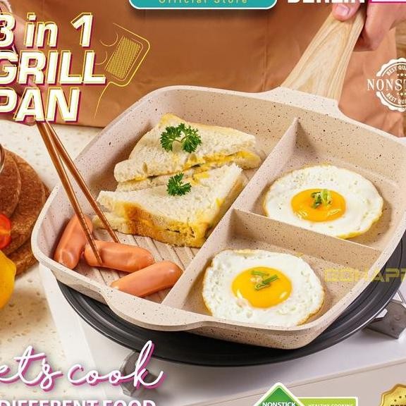 Bonus Capitan 49Rb Panci Bare Berlin Grill Pan 3 Devided Pan Alat Masak Telur Sandwich Sosis 3In1 Br