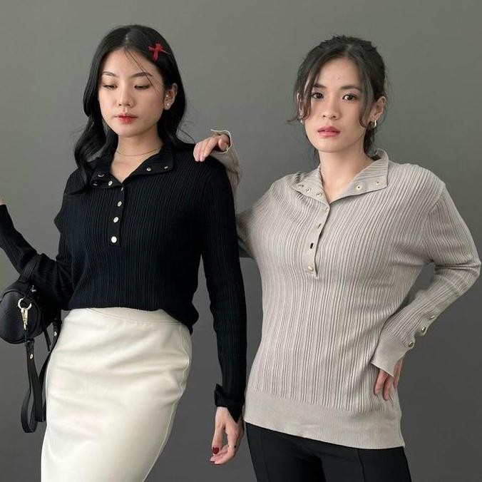 Promo Atasan Rajut narra Top 7035 Ukuran Jumbo untuk Wanita dengan Lengan Panjang dan Kancing Busui 