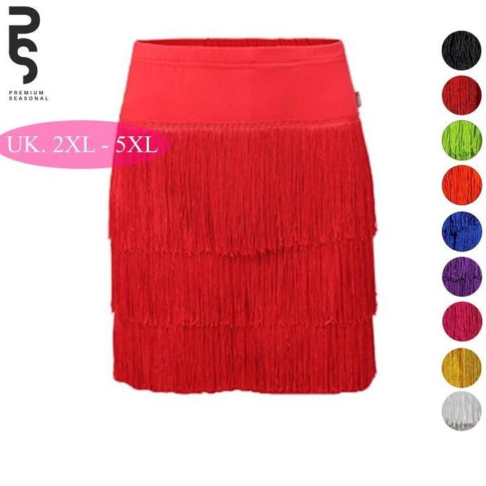 ROK RUMBAI RATA - Celana Rok Rumbai Motif Rata 3 Tingkat Panjang Variasi