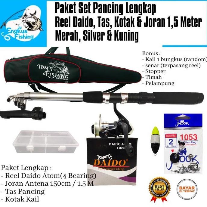 Paket Set Lengkap Pancing Reel Daido, Joran 1,5m & Tas (Banyak Bonus)