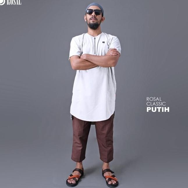 Rompi Shalat Classic Rosal Putih Rompi Sholat Pria Bahan Katun Kerah Oblong