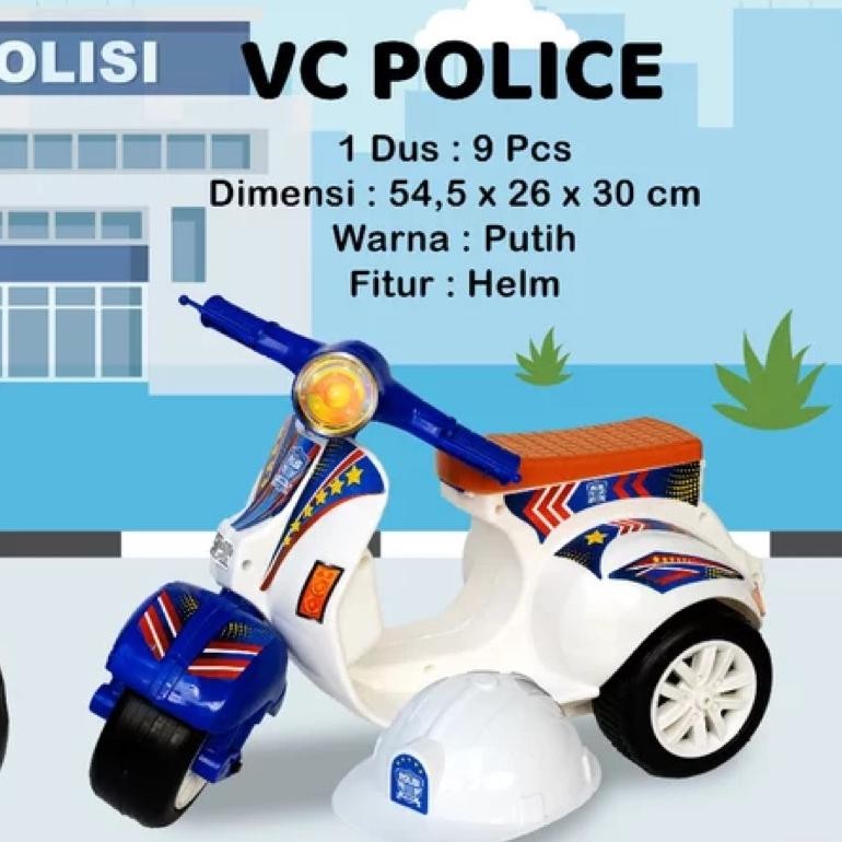 (BISA COD) MAINAN ANAK MOTOR DORONG VESPA POLISI BONUS HELM / SG TOYS VC 162 Mainan Motor Vespa Anak