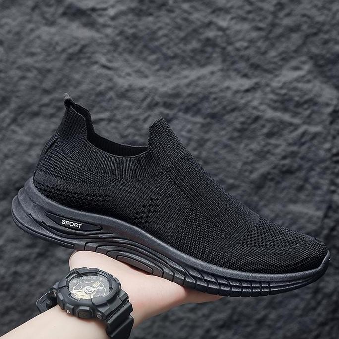 Leedoo Sepatu Slip On Flat Pria Model Kasual Sepatu Sneakers Cowok Shoes Olahraga Antislip Hitam Mr1