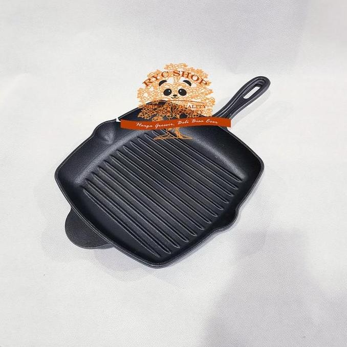 Grill Pan / Iron Cast Grill Kotak 26Cm Besi Cor Super Tebal Dgn Corong