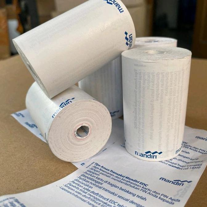 Adhesive- 10 Roll Kertas Struk Thermal Edc 58X40Mm Logo Mandiri Resi