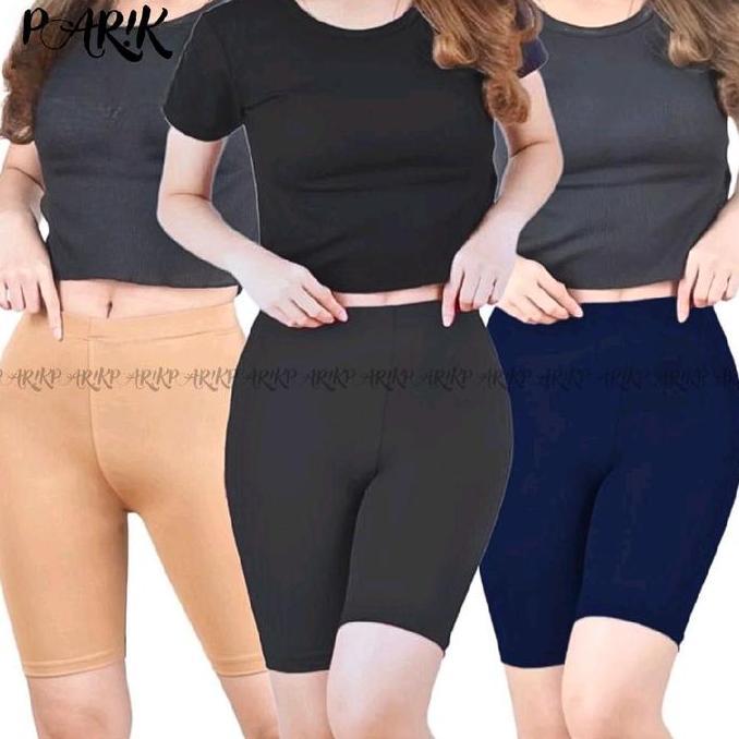 Grave- Paket 3 Celana Shot Spandex Licin Standar Jumbo Super Jumbo Nita Tebal Legging Pendek Desa - 