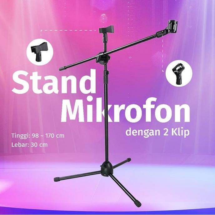 STAND MICROPHONE HP TRIPOD LANTAI MIKROFON 2 KLIP MIC HOLDER MODEL JEPIT NB-107