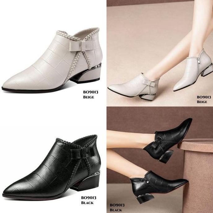 Woms- Yjh Sepatu Boots Flat Shoes Tinggi 3.5Cm Kulit Sintetis Bee Black Fashion Nita Ala Style Shoes
