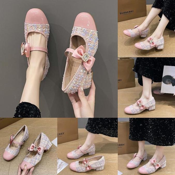 Woms- Coline Cln-2851 Tweed Hak Tahu Nita #C1238 Shoes Heels Hh