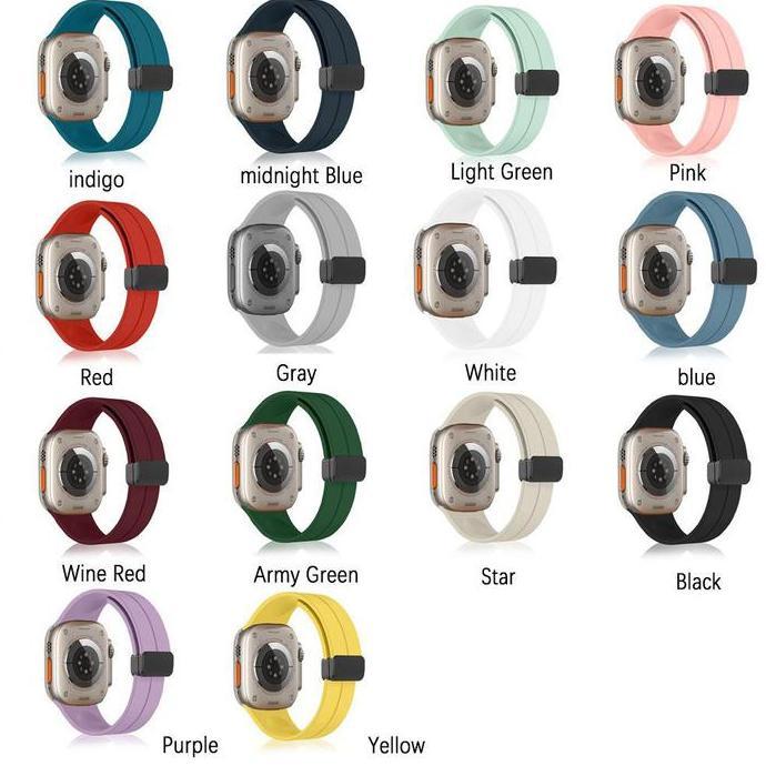 Sport Silicone Strap For Apple Watch Ultra 3/2/1 49mm 45mm 41mm Tali Jam Tangan Magnetic Buckle Band