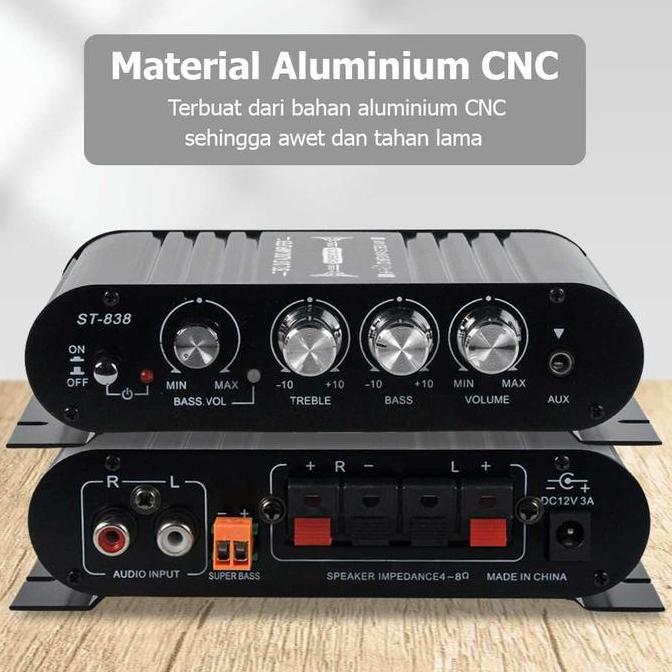 Mini HiFi Stereo Ampli Treble Bass Booster 12V 200W - LVPIN LP-838 new