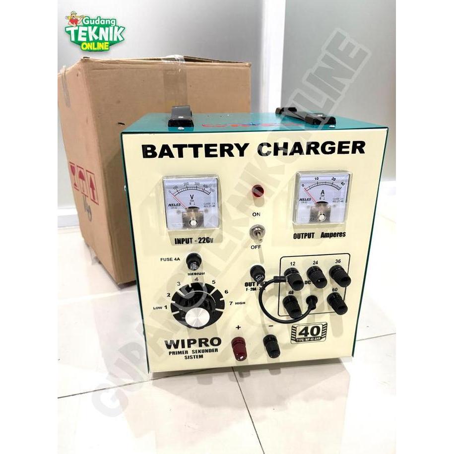 OVIROWA Charger Aki Motor Mobil WIPRO WP-40AHR WP-40AHS 40A Reguler Rotary / Ces Cas Aki Baterai Bat