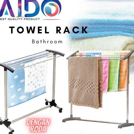 Deepcln- Trolley Bathroom Metal Towel Rack Dengan Roda Stand With Wheels, Small Freestanding 5-Bar H