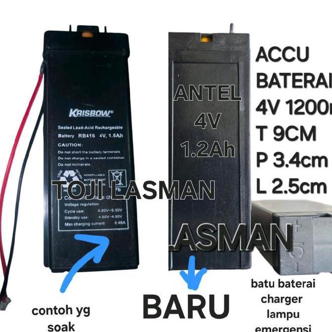 ( Batu 4V 1200Mah )  Batu Baterai Battery Accu Aki Lampu Emergensi Emergency Senter Baterai Timbanga