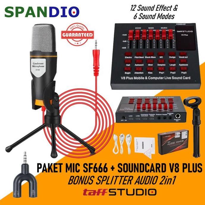 Rext- Paket Komplit Mic Sf 666 Soundcard V8S V8 Plus Bluetooth Lengkap