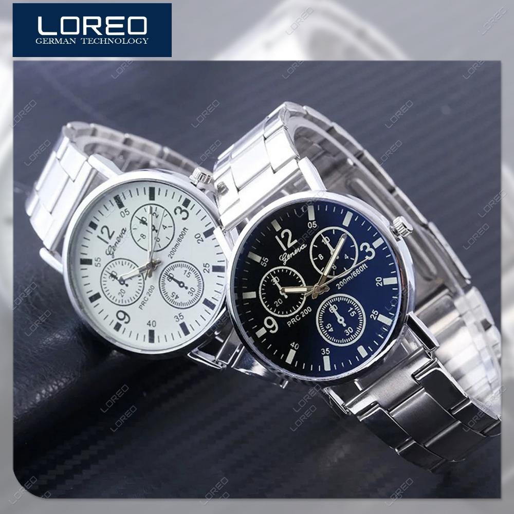Original Loreo - Jam Tangan Pria Bisnis Stainless Steel / Jam Tangan Geneva Chrono Men Watch
