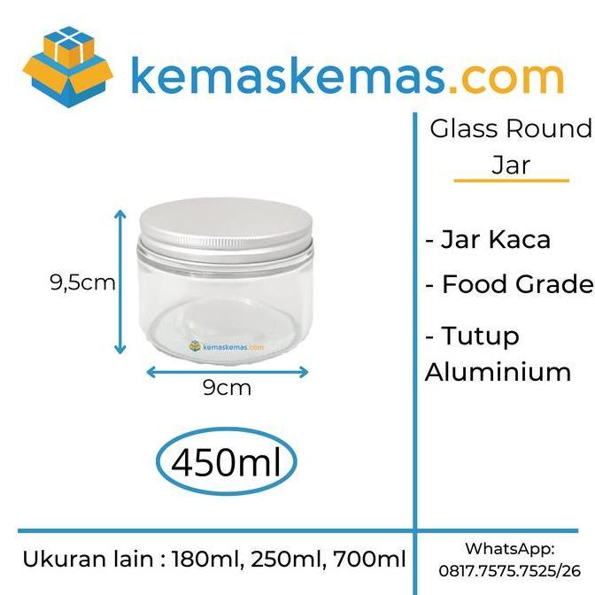 450ml Botol Toples Kaca Round / Jar Kaca Bulat + Tutup Aluminium
