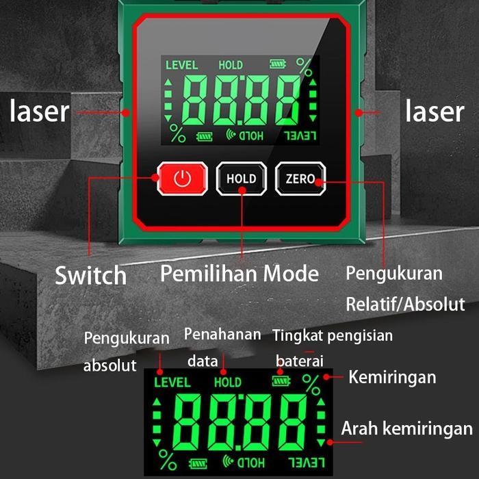 VIXPLORN LASER LEVEL BANGUNAN WATERPASS PENGUKUR SUDUT KEMIRINGAN DIGITAL DENGAN LASER LASER MULTIFU