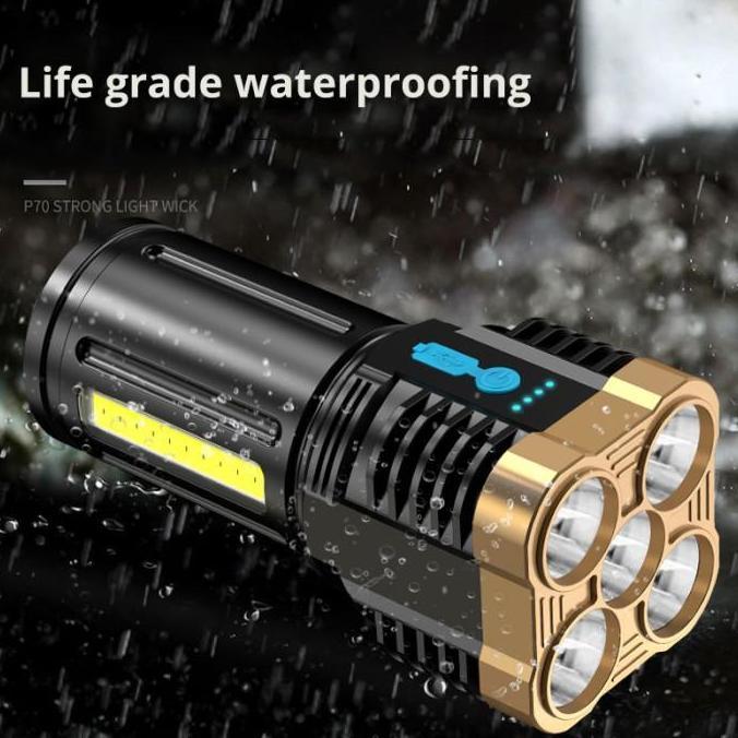 Light- Senter Led 5 Mata 60W + 20W / Senter Led Chargeable / Senter Cas Led