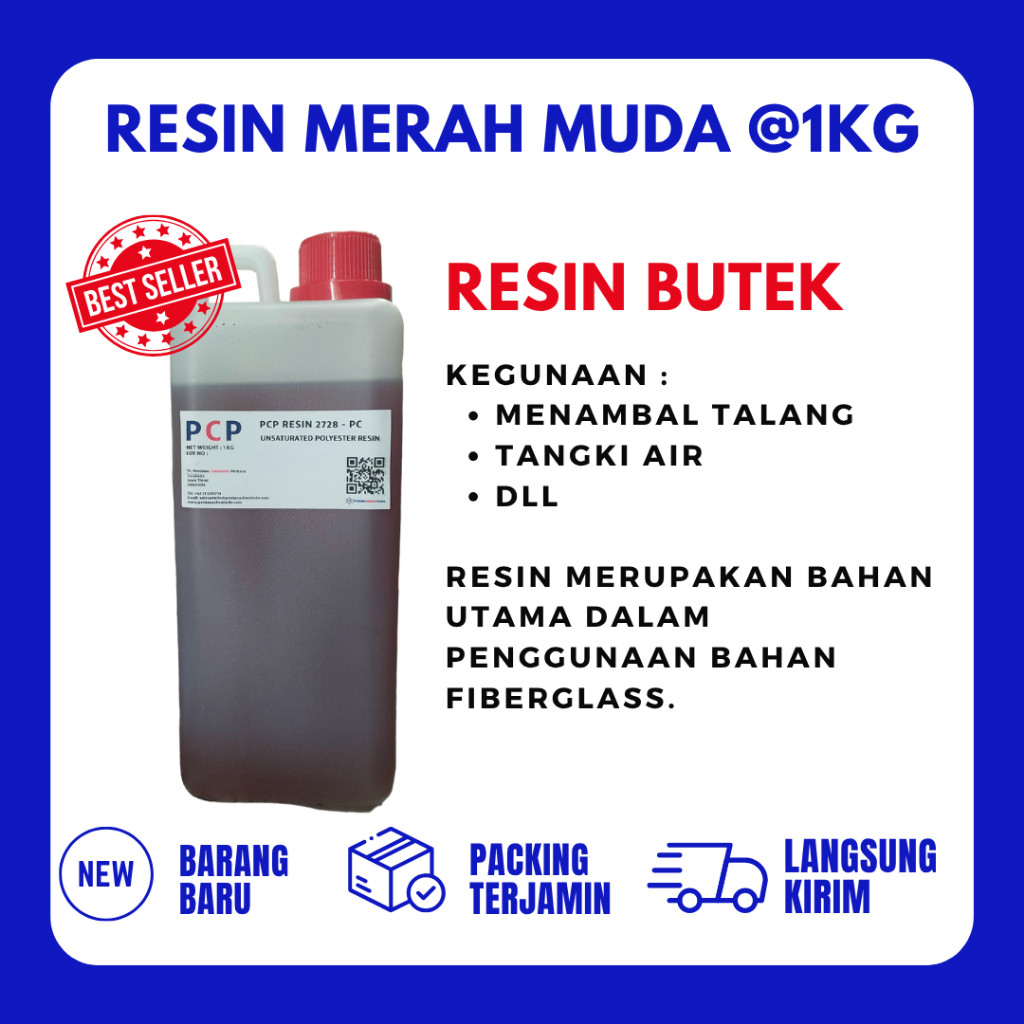 NEW -resin fiber kapal 1 KG - resin fiberglass merah butek - lem fiber pink KAPAL FIBER KEMASAN 1 KG